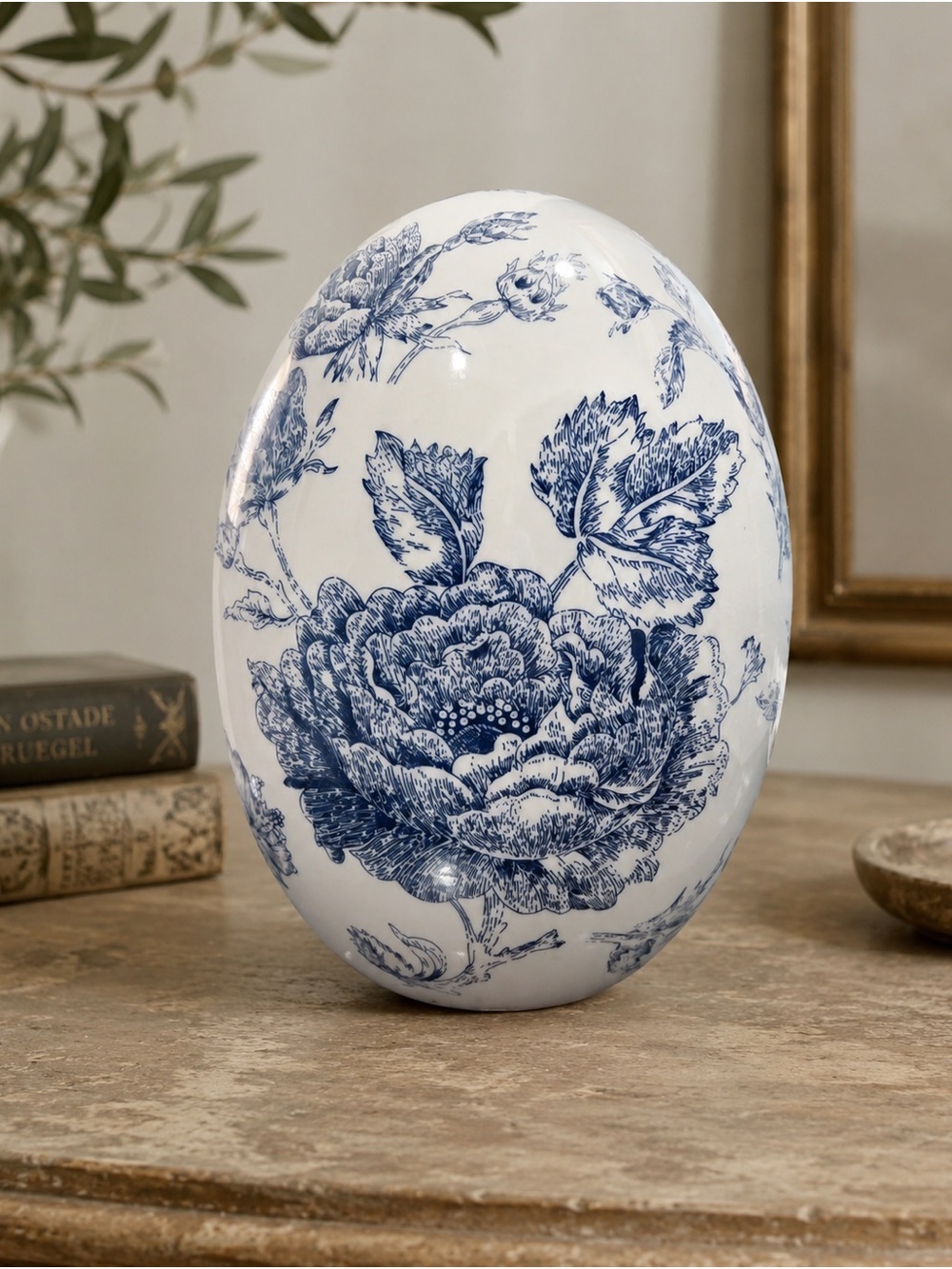 Blue Floral Ceramic Decorative Egg